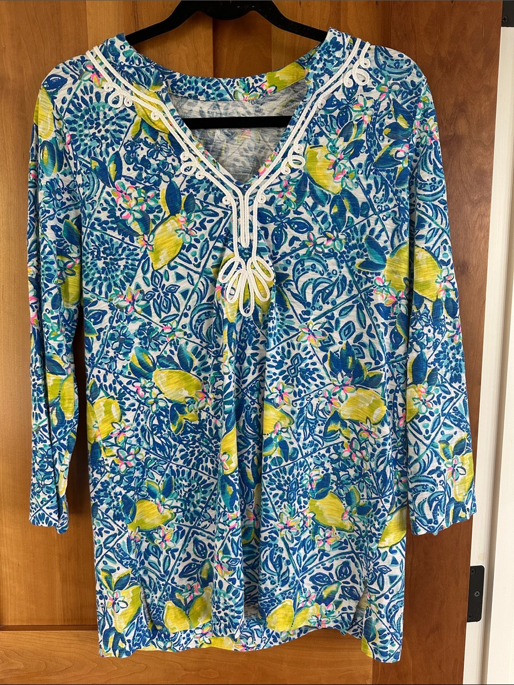 Lilly Pulitzer Blue & Yellow Floral V-Neck Swim Coverup